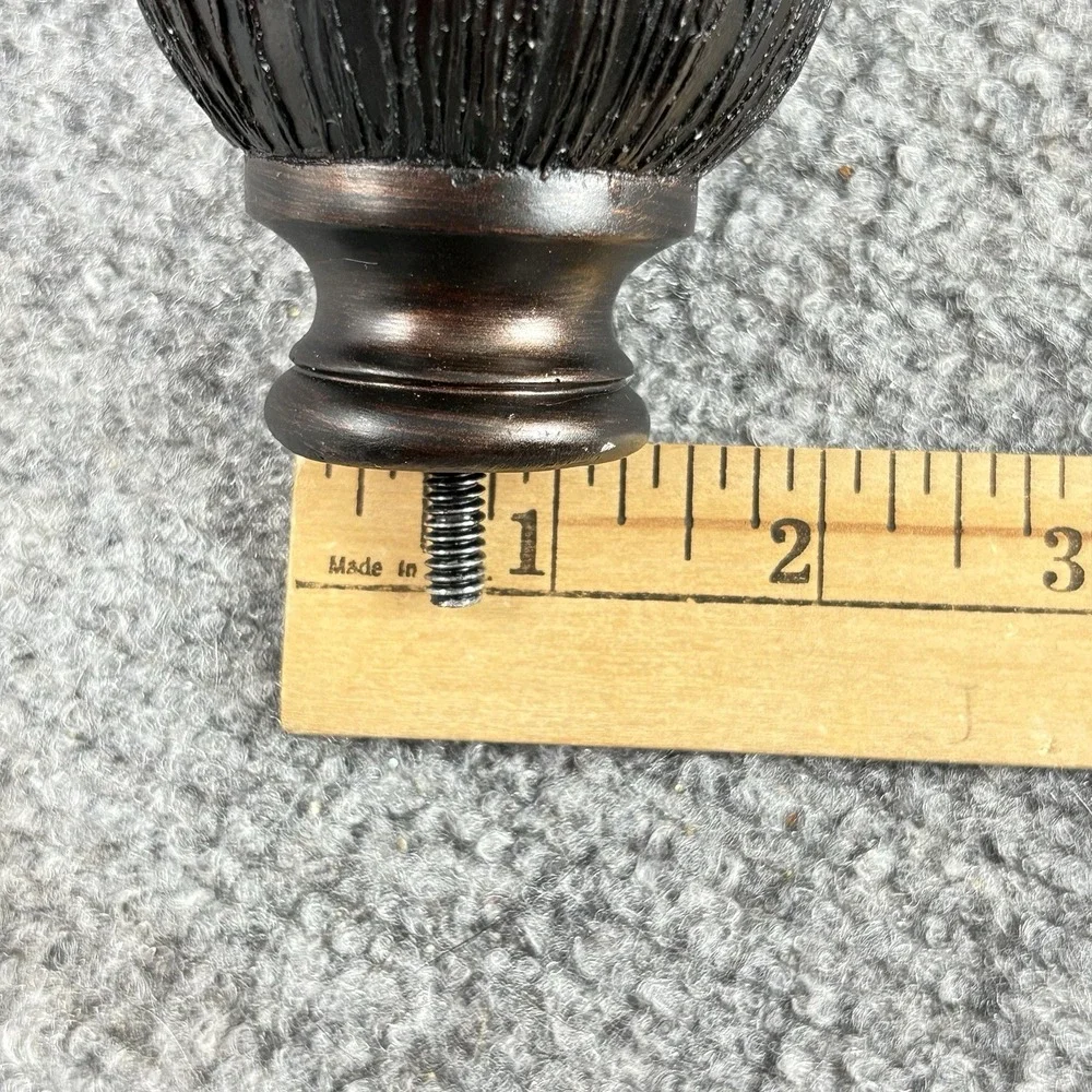 90s Ball-Shaped Curtain Rod Finials Pair of 2 Black‎ Bronze Striated Texture VTG